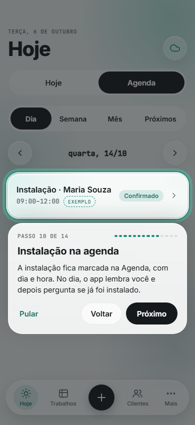 Agenda de medição e instalação